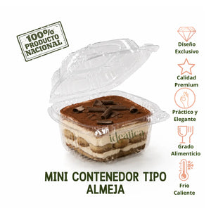 Mini Contenedor Tipo Almeja con Bisagra Para Alimentos, Snacks  o Comida Plastico Cuadrangular - ( 25 Pzas / 100 Pzas )