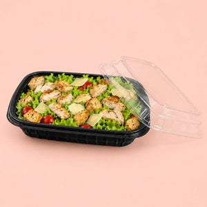 Mini Contenedor con Tapa para Alimentos, Ensaladas o Comida Plastico sin Divisiones Rectangular  - 100 Pzas