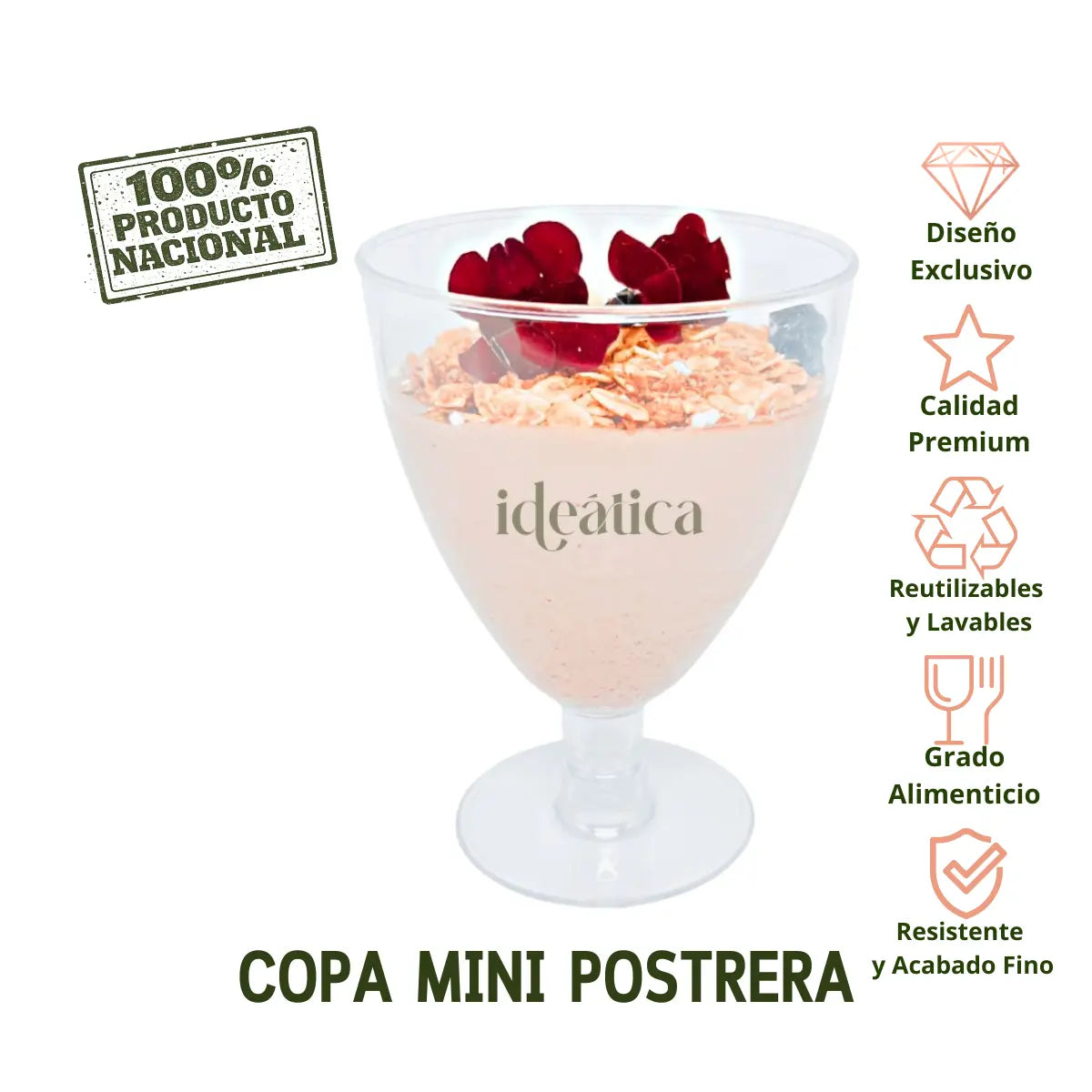 Mini Copa Postrera Tallo Corto Re-utilizable Candy Bar Catering 6 Oz 60 pzas IA