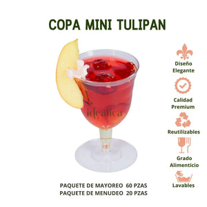 Mini Copa para Bebidas o Postres Tulipan Re-utilizable Candy Bar Catering 5 Oz PLASTHO