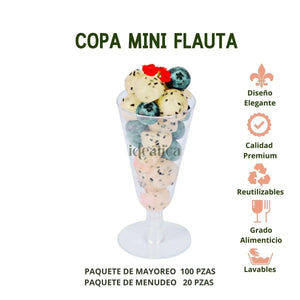 Mini Copa para Postres Flauta Re-utilizable Candy Bar Catering 2.5 Oz IA