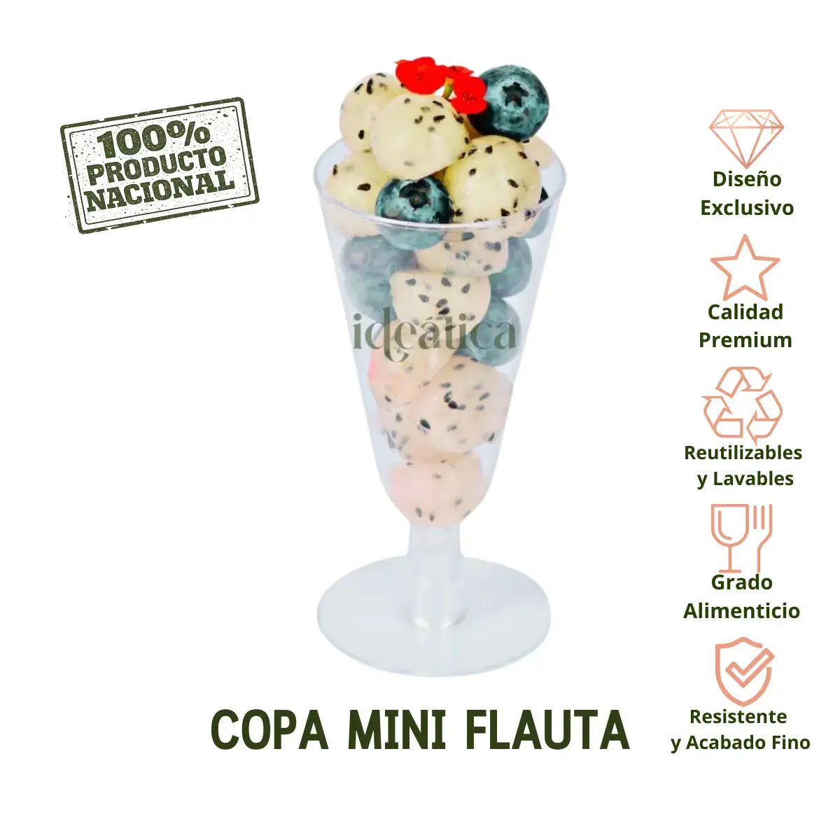 Mini Copa para Postres Flauta Re-utilizable Candy Bar Catering 2.5 Oz IA