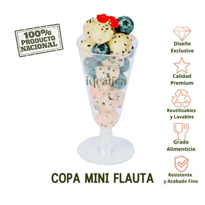 Mini Copa para Postres Flauta Re-utilizable Plastico Catering - 2.5 Oz / 74 ml ( 20 Pzas / 100 Pzas ) IA