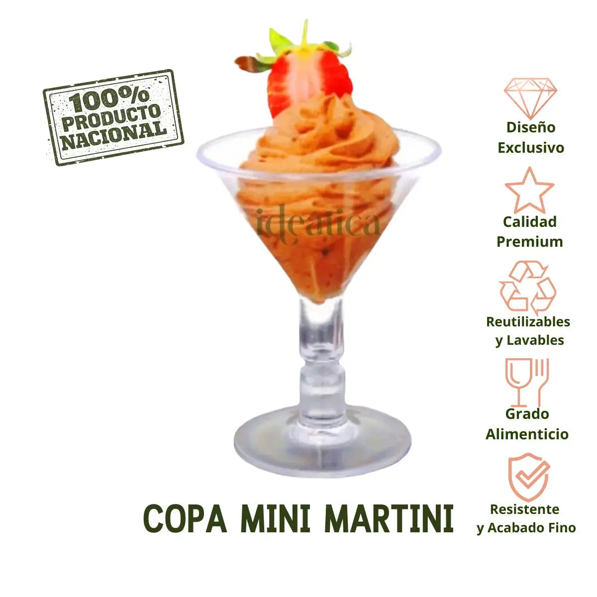 Mini Copa para Postres Martini Re-utilizable Candy Bar Catering 2 Oz 100 pzas IA
