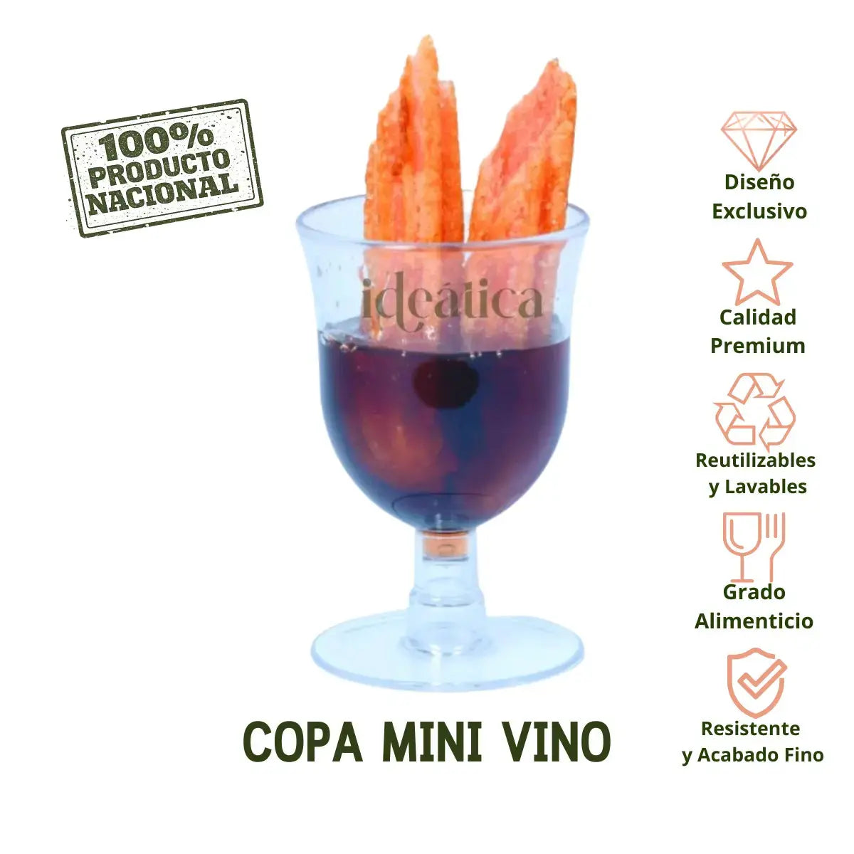 Mini Copa para Postres Vino Re-utilizable Candy Bar Catering 2.5 Oz IA