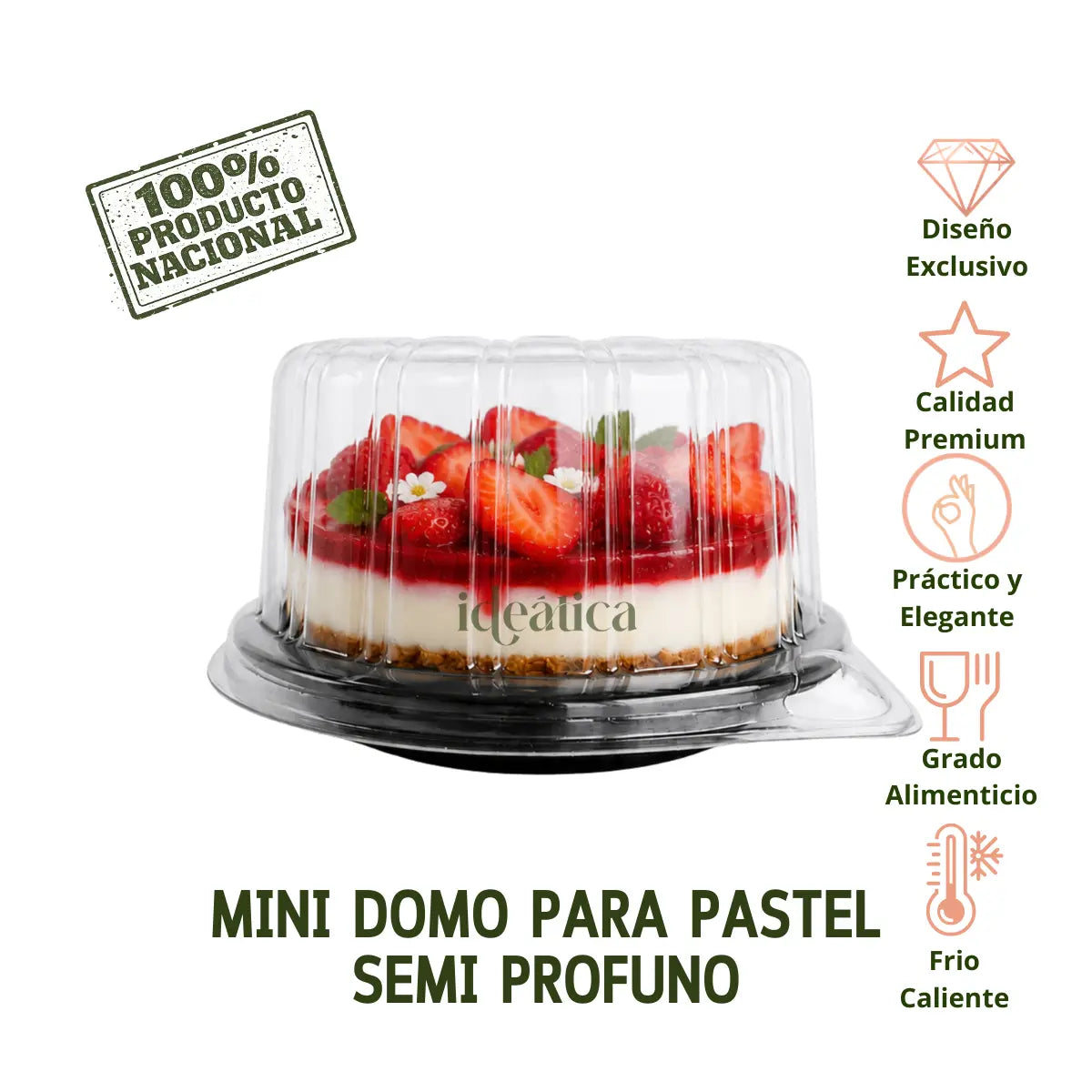 Mini Domo para Pastel Semi Profundo Plastico Redondo  - 100 Pzas