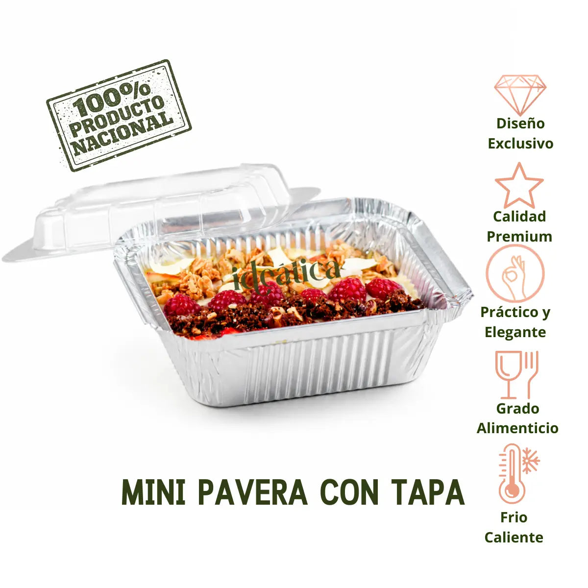 Mini Pavera con Tapa para Alimentos o Comida Aluminio Plastico Rectangular  - ( 20 Pzas / 100 Pzas )