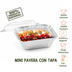 Mini Pavera con Tapa para Alimentos o Comida Aluminio Plastico Rectangular  - ( 20 Pzas / 100 Pzas )
