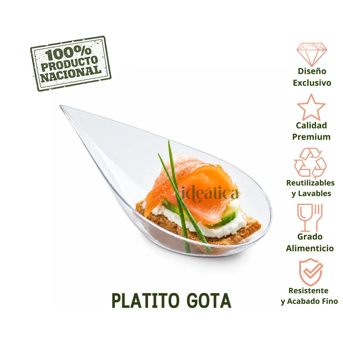 Mini Platito Gota para Canapes Postres y Catering - 20 Pzas y 100 Pzas