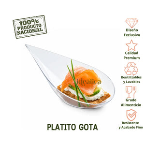 Mini Platito Gota para Canapes Postres y Catering - 20 Pzas y 100 Pzas