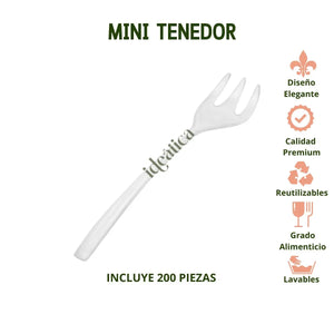 Mini Tenedor para Postres Re-utilizable Candy Bar Catering 200 pzas IA