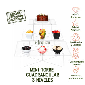 Mini Torre Cuadrangular 3 Niveles para Cupcakes Postres y Catering  Acrilico