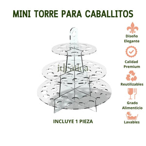 Mini Torre o Base para Caballitos Postre de Acrilico Candy Bar Catering 3 Niveles 56 Hoyos IA