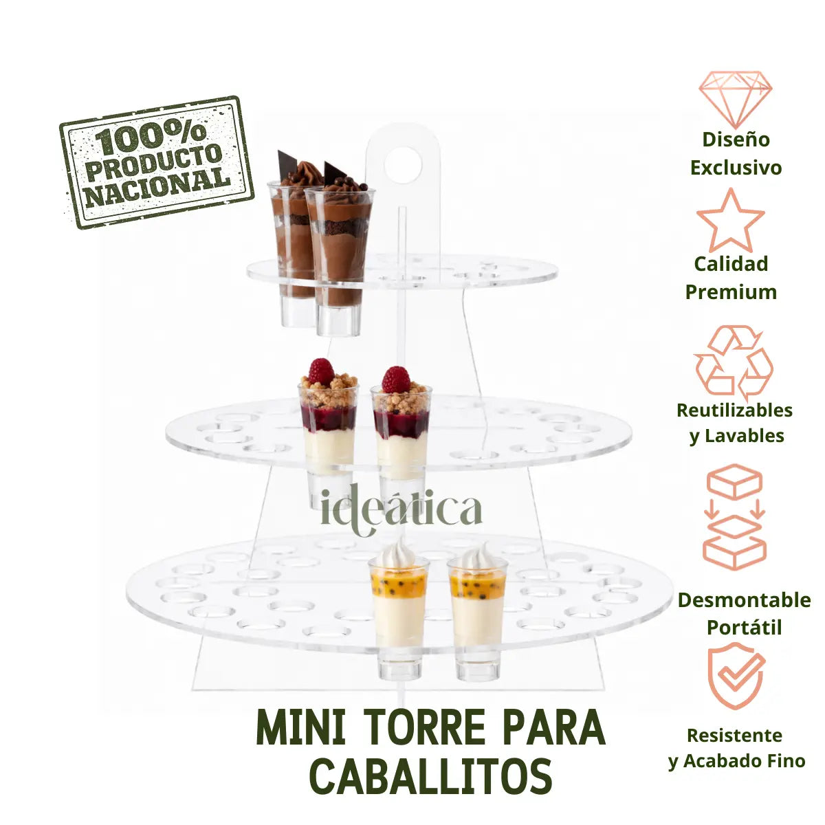 Mini Torre para Caballitos 3 Niveles Postre y Catering Acrilico - 56 Hoyos