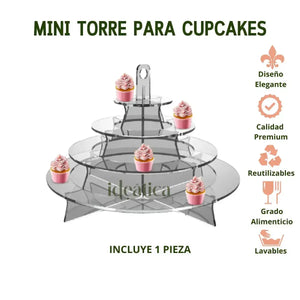 Mini Torre o Base para Cupcakes y Postres Circular de Acrilico Catering 4 Niveles IA