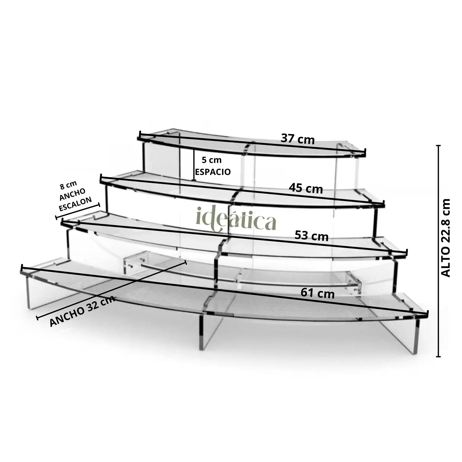 Mini Torre o Base para Cupcakes y Postres Escalera Arco de Acrilico Candy Bar Catering 4 Niveles IA