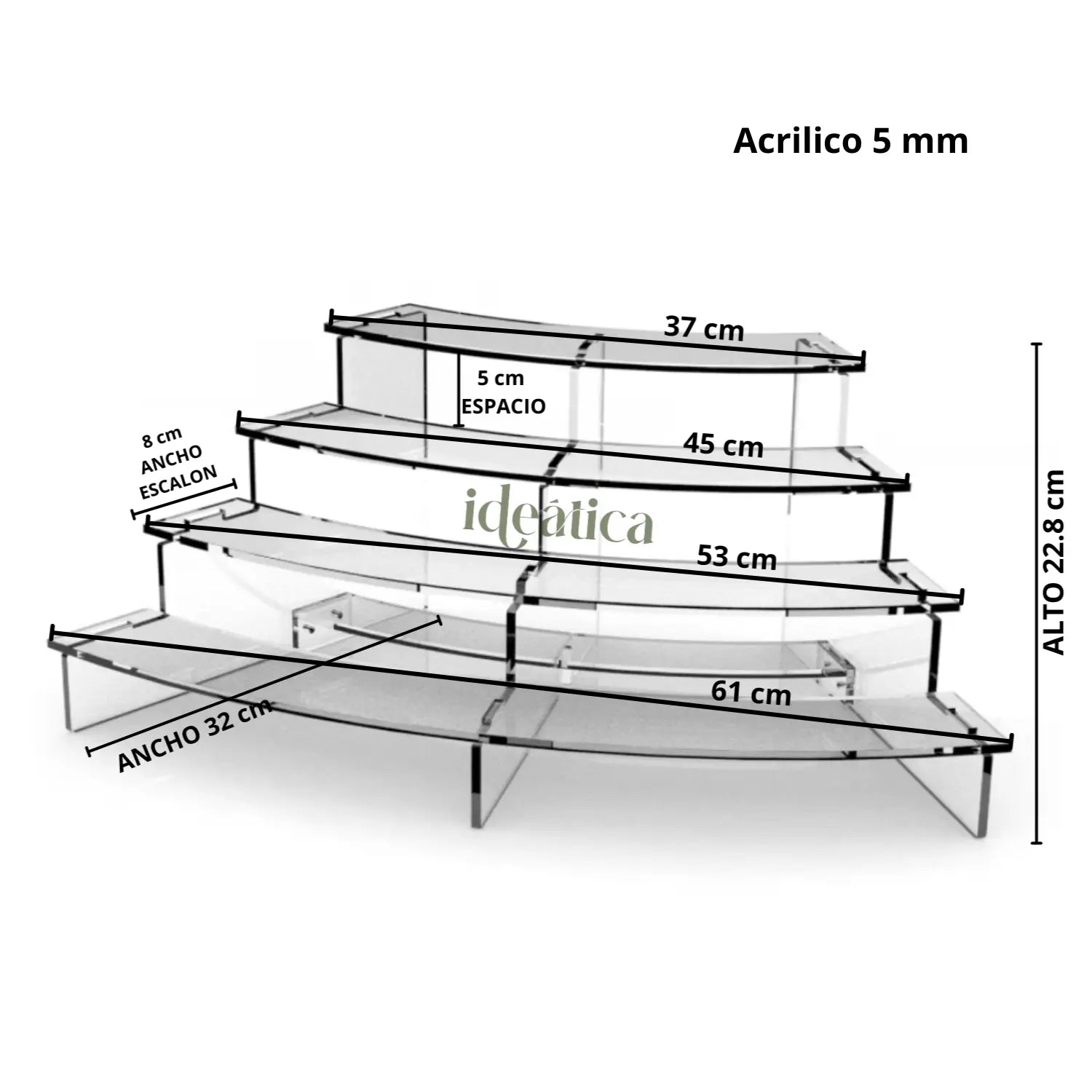 Mini Torre o Base para Cupcakes y Postres Escalera Arco de Acrilico Candy Bar Catering 4 Niveles IA