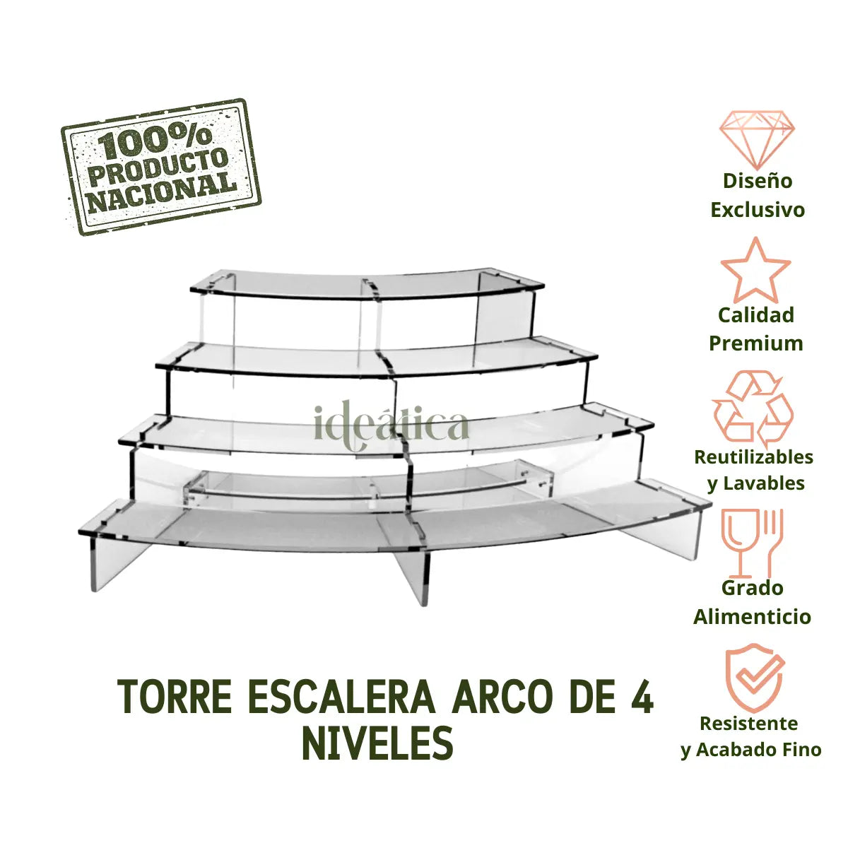 Mini Torre o Base para Cupcakes y Postres Escalera Arco de Acrilico Candy Bar Catering 4 Niveles IA