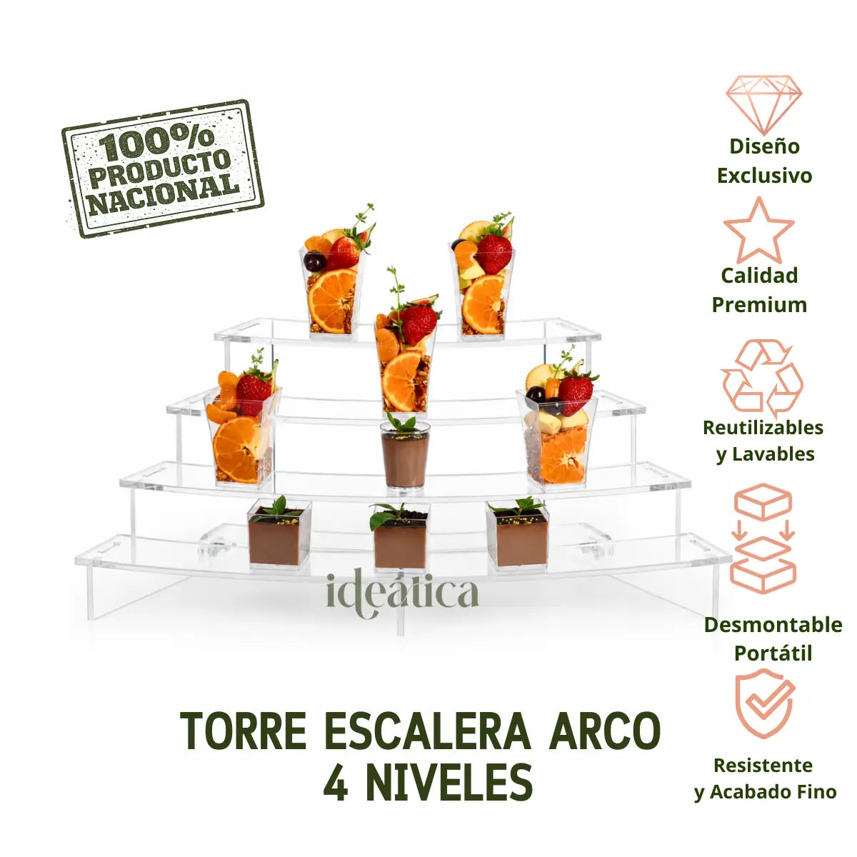 Mini Torre o Base para Cupcakes y Postres Escalera Arco de Acrilico Catering 4 Niveles