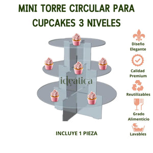 Mini Torre o Base para Cupcakes y Postres de Acrilico Candy Bar Catering 3 Niveles IA