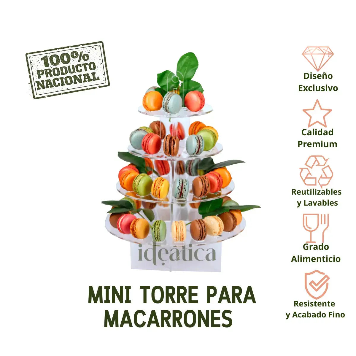 Mini Torre o Base para Macarrones Postre Verticales de Acrilico Catering 4 Niveles