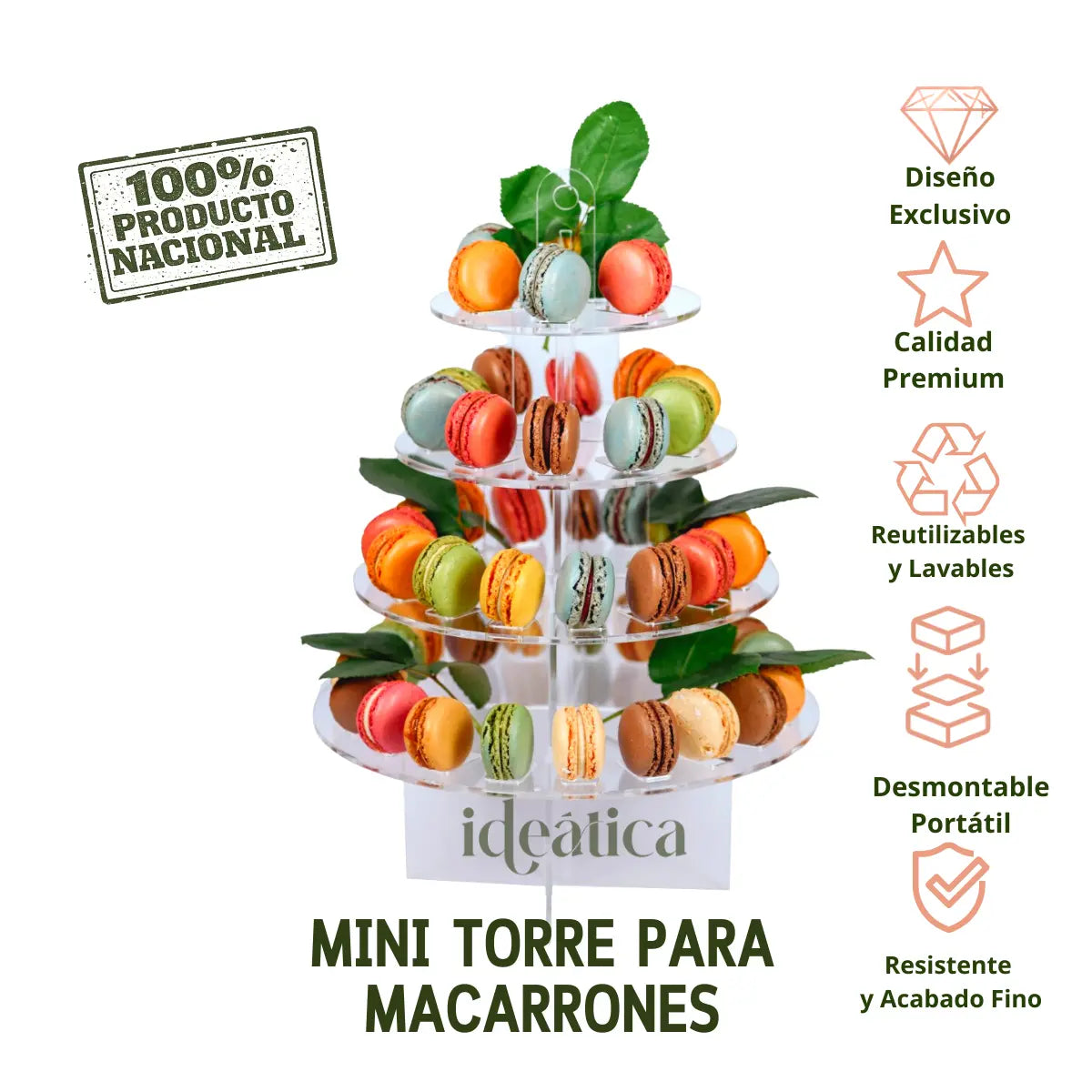 Mini Torre o Base para Macarrones Postre Verticales de Acrilico Catering 4 Niveles IA