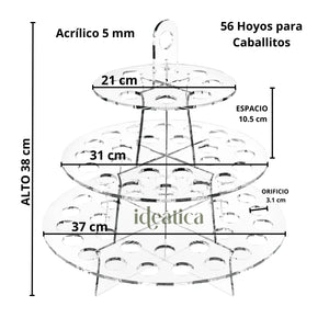 Mini Torre para Caballitos 3 Niveles Postre y Catering Acrilico - 56 Hoyos