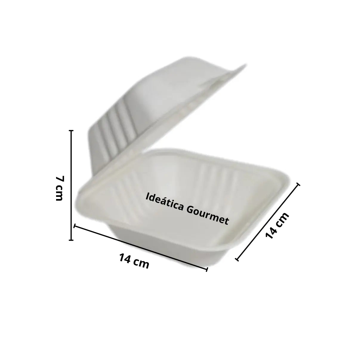 Mini Contenedor Tipo Almeja con Bisagra Biodegradable Compostable para Alimentos o Comida Cuadrangular IN