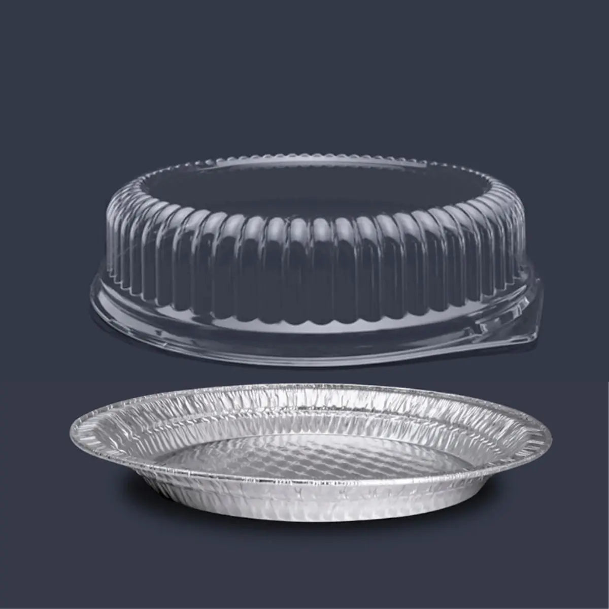 Molde Pay o Contenedor con Tapa para Alimentos, Postres o Comida de Aluminio Plástico Redondo IN