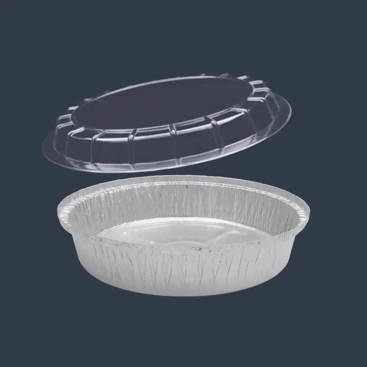 Molde o Contenedor con Tapa para Alimentos, Postres o Comida de Aluminio Plástico Redondo IN