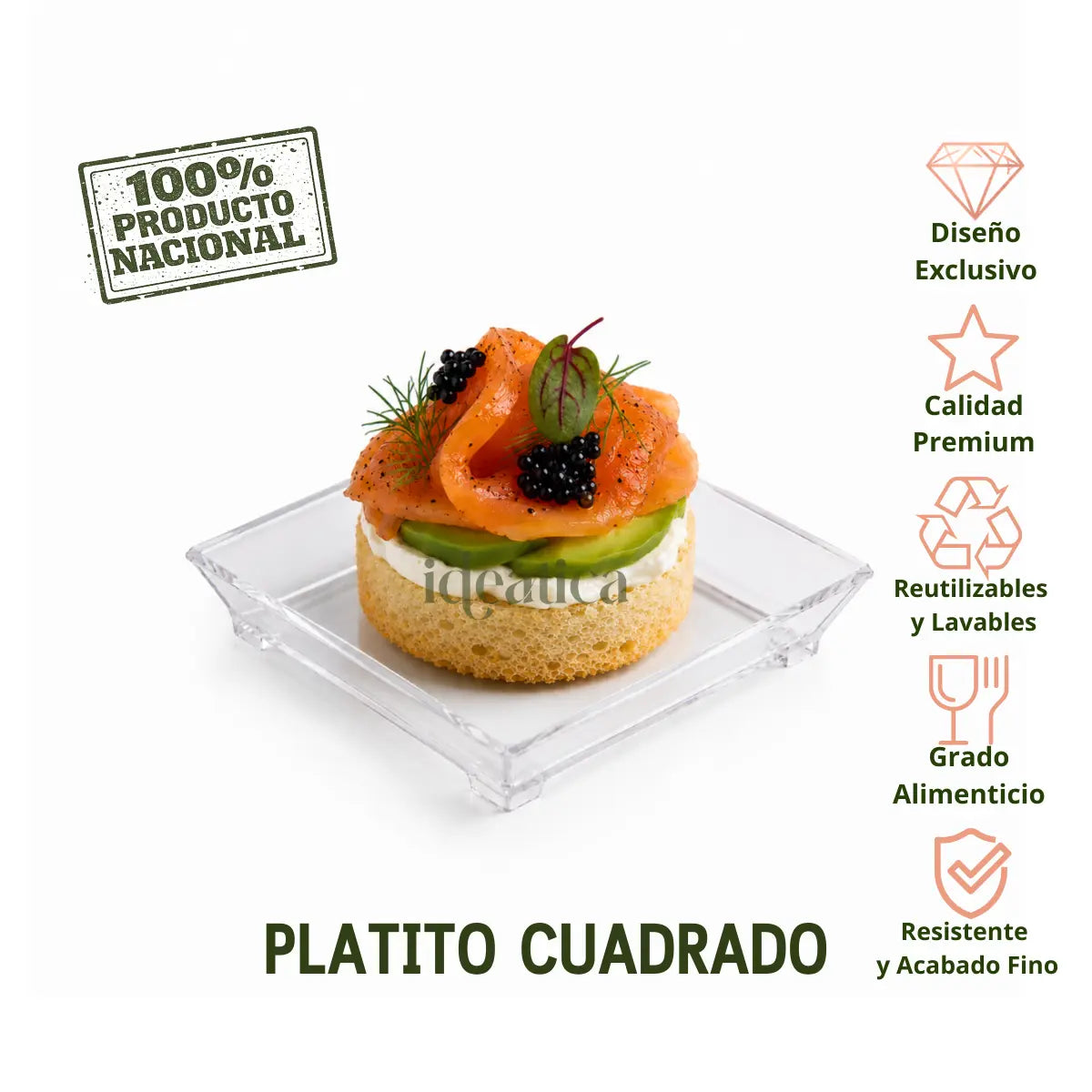 Platito Canapé o Postre Cuadrado Re-utilizable Candy Bar Catering 100 pzas IA