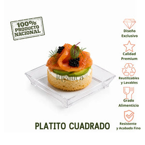 Platito Canapes o Postres Cuadrado Re-utilizable Plastico Catering -  ( 20 Pzas / 100 Pzas )