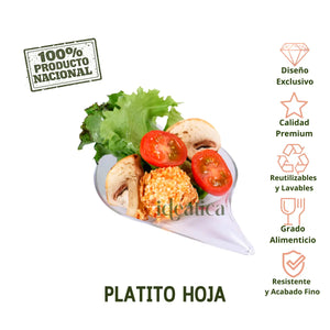 Platito Canapes o Postres Hoja Re-utilizable Plastico Catering -  ( 20 Pzas / 100 Pzas )