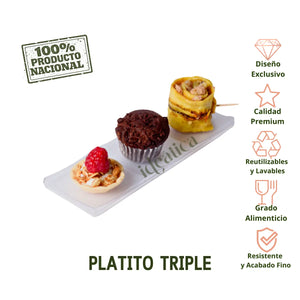 Platito Canapes para Postres Triple Re-utilizable Plastico Catering -  ( 20 Pzas / 100 Pzas )