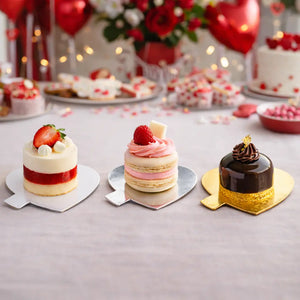 Platito Charolita o Base Corazon con Asa de Carton Laminado para Canapes o Postres Catering 50 pzas RP