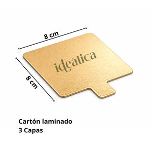 Platito Charolita o Base Cuadrado con Asa de Carton Laminado para Canapes o Postres Catering 50 pzas