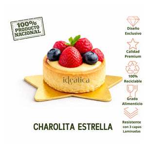 Platito Charolita o Base Estrella con Asa de Carton Laminado para Canapes o Postres Catering 50 pzas
