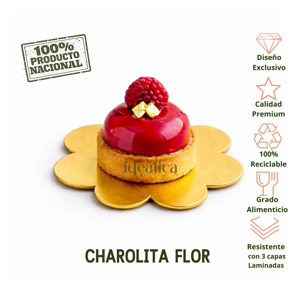 Platito Charolita o Base Flor con Asa de Carton Laminado para Canapes o Postres Catering 50 pzas RP