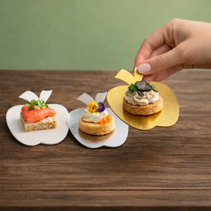 Platito Charolita o Base Manzana con Asa de Carton Laminado para Canapes o Postres Catering 50 pzas RP