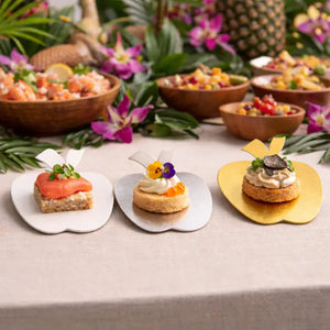 Platito Charolita o Base Manzana con Asa de Carton Laminado para Canapes o Postres Catering 50 pzas RP