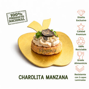Platito Charolita o Base Manzana con Asa de Carton Laminado para Canapes o Postres Catering 50 pzas