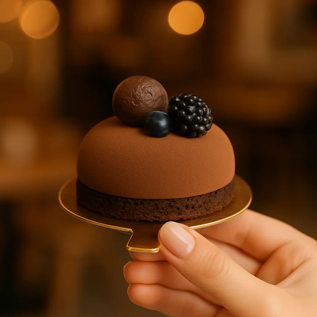 Platito Charolita o Base Redonda con Asa de Carton Laminado para Canapes o Postres Catering 50 pzas RP