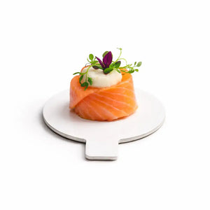 Platito Charolita o Base Redonda con Asa de Carton Laminado para Canapes o Postres Catering 50 pzas RP