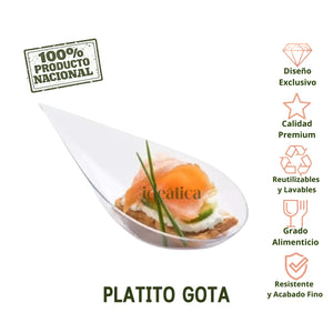 Platito Gota para Canapes o Comida Molecular Re-utilizable Plastico Catering ( 20 Pzas / 100 Pzas )