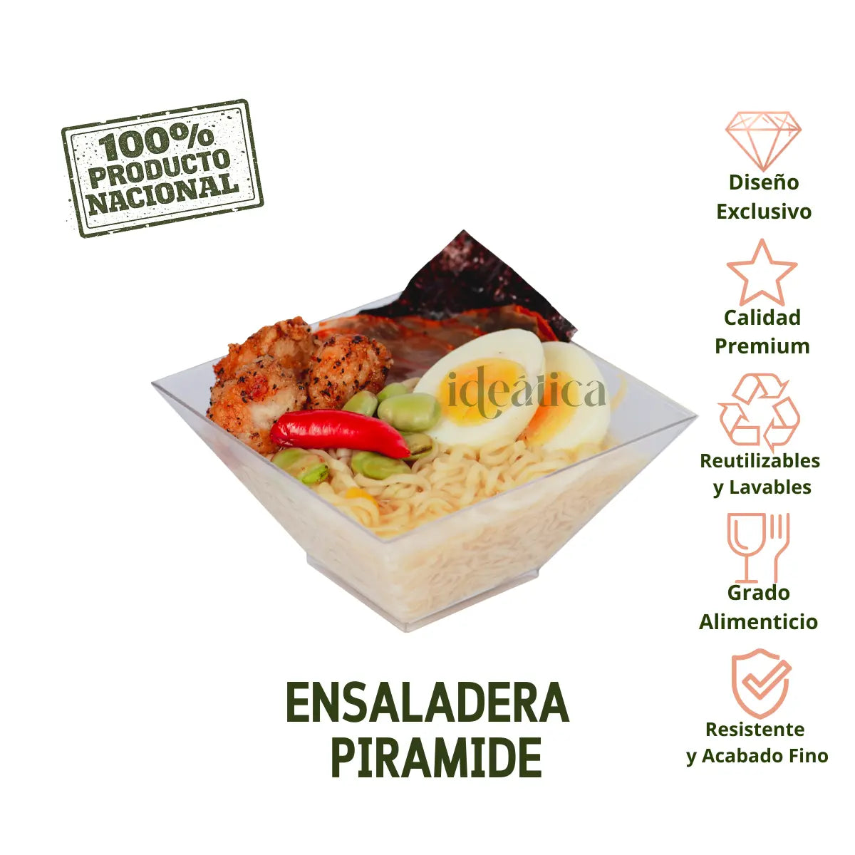 Ensaladera Piramide para Postres Re-utilizable Candy Bar Catering 14 Oz IA