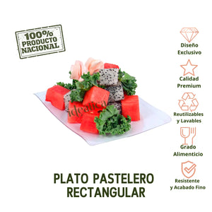 Plato Pastelero para Postres Rectangular Re-utilizable Plastico Catering  -  ( 20 Pzas / 100 Pzas )