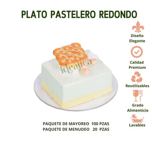 Plato Pastelero para Postres Redondo Re-utilizable Candy Bar Catering IA