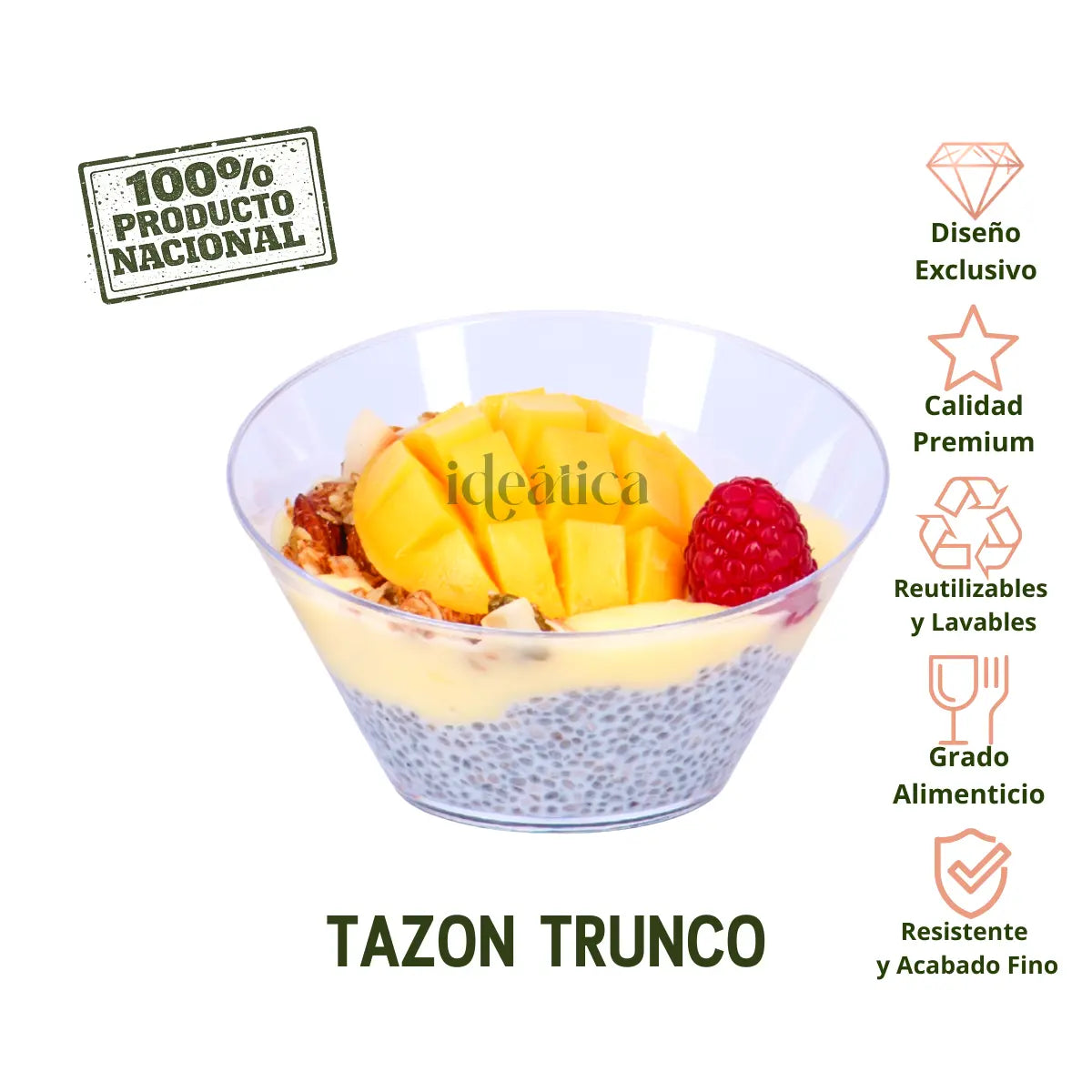 Tazon para Postres Trunco Re-utilizable Candy Bar Catering 7 Oz IA