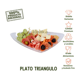 Plato Triangulo para Comida Postres o Botana Re-utilizable Plastico Catering - ( 10 Pzas / 50 Pzas )