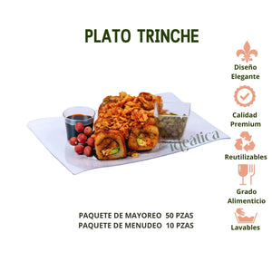 Plato Trinche para Comida o Postres Rectangular Re-utilizable Candy Bar Catering IA